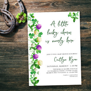 Lyckotalisman Shamrock och Klöver Baby Shower Inbjudningar