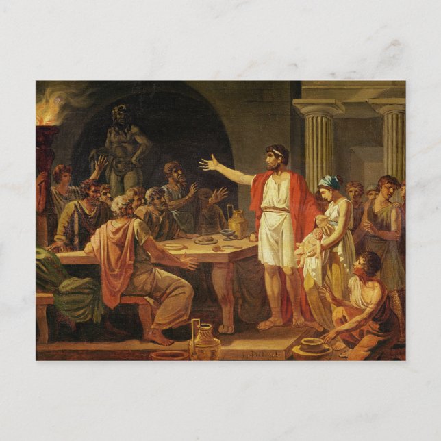 Lycurgus som visar de gamla i Sparta deras Vykort (Framsida)
