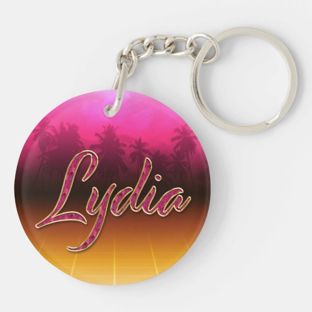 Lydia Vorname Name golden pink Schlüsselanhänger (Baksidan)