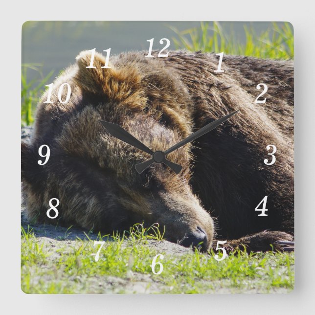 Lyft Alaska Grizzly Bear Wall Clock Fyrkantig Klocka (Framsida)