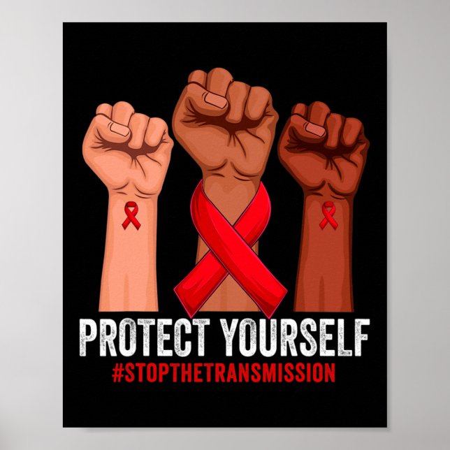 Lyft Hand Skydda Dig Hivaids Medvetenhet Re Poster (Framsidan)