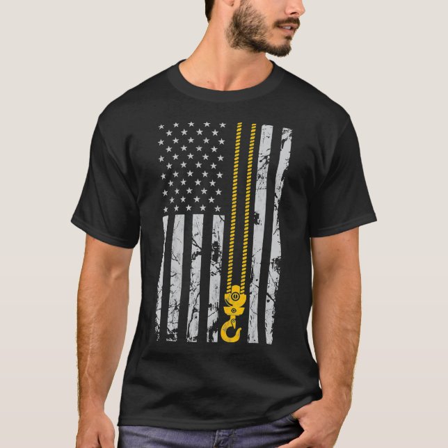 Lyft Krok Thin American Flagga Crane Operator T Shirt (Framsida)