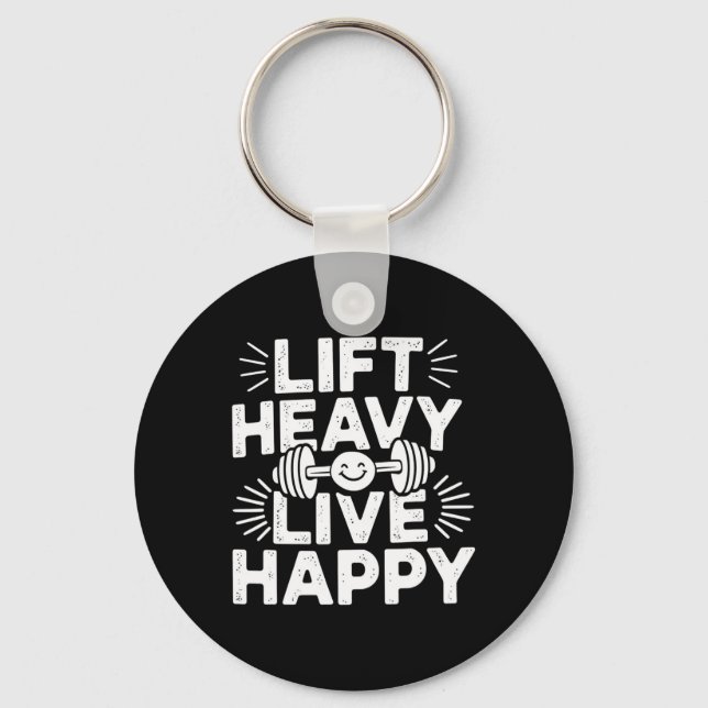 Lyft Tungt Lev Glad Hantel Bodybuilding Nyckelring (Framsida)