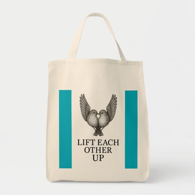 "Lyft varandra" Fåglar. Tote Bag Tygkasse (Framsidan)