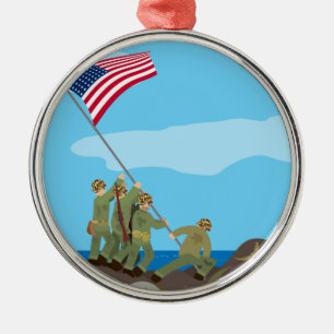 Lyfta flagga på Iwo Jima (enkel historia) Julgransprydnad Metall