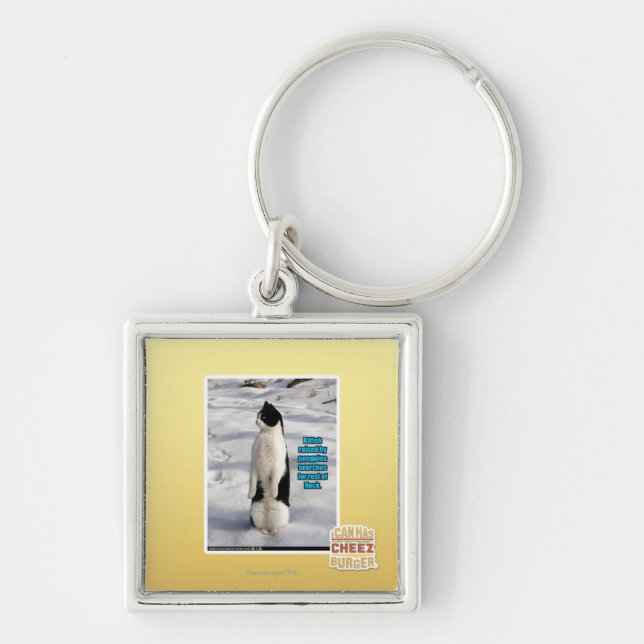 Lyftt av pingvin fyrkantig silverfärgad nyckelring (Framsidan)