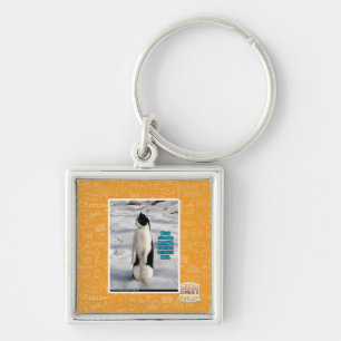 Lyftt av pingvin fyrkantig silverfärgad nyckelring