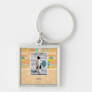 Lyftt av pingvin fyrkantig silverfärgad nyckelring