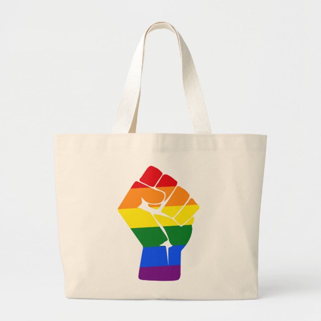 Lyftt näveprotest för #Resist LGBT regnbåge Jumbo Tygkasse (Framsidan)