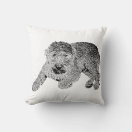 Lying Dog Throw Pillow – Black & White Curl Detail Kudde