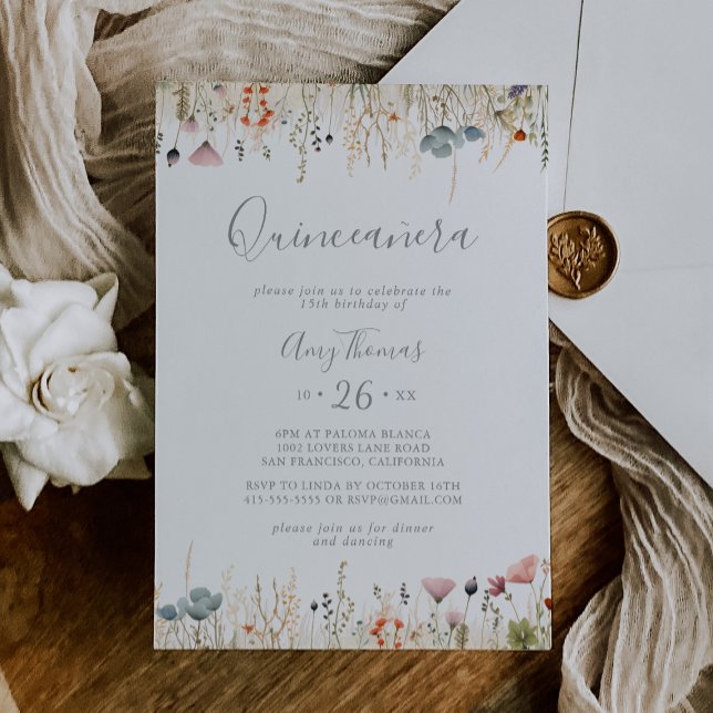 Lykosam Färgrik Boho Vildblomma Quinceañera Inbjudningar (Skapare uppladdad)