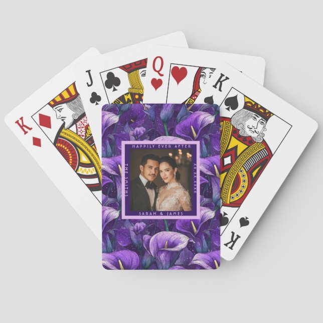 Lykosamma lila kallaliljor Botanisk bröllopsfest Casinokort (Baksidan)