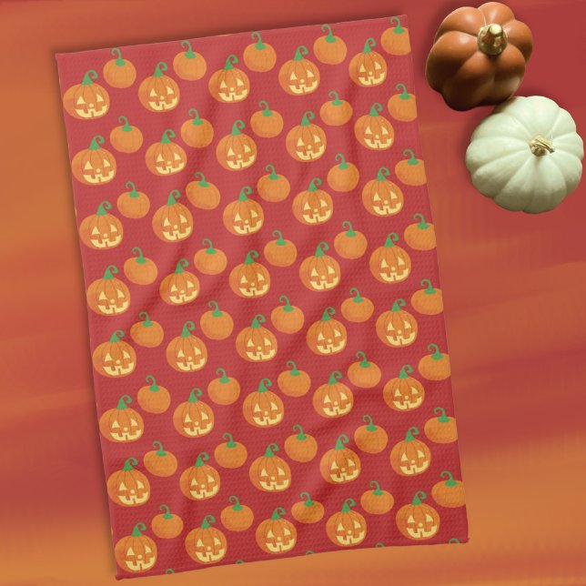 Lykta Pumpamönster Köksduk Kökshandduk (Cute Halloween kitchen towel with a Jack-o-Lantern and pumpkin pattern .)