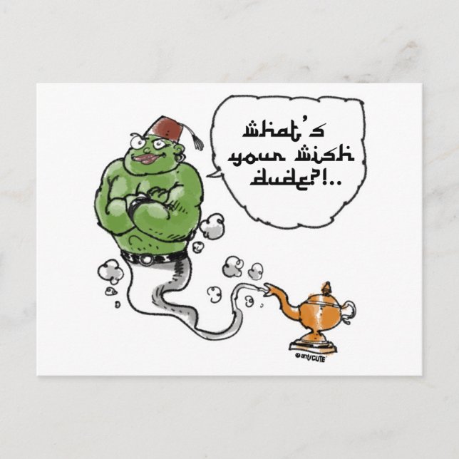 Lyktans genie med arabisk text vykort (Framsida)