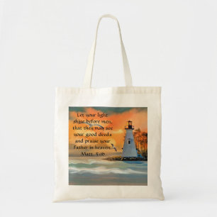 Lykttorn och solnedgång Bibelvers Totebag Tygkasse