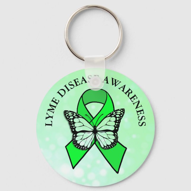 Lyme Disease Awareness Butterfly Ribbon Nyckelring (Framsida)