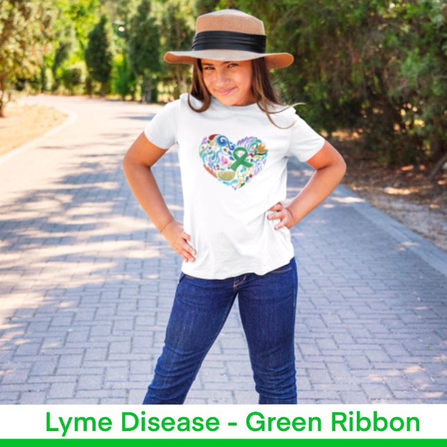 Lyme Disease Heart, Grönt Ribbon Awareness, Girls T Shirt (Lyme Disease Heart, Girls T-shirt, Green Ribbon #lyme #lymedisease)