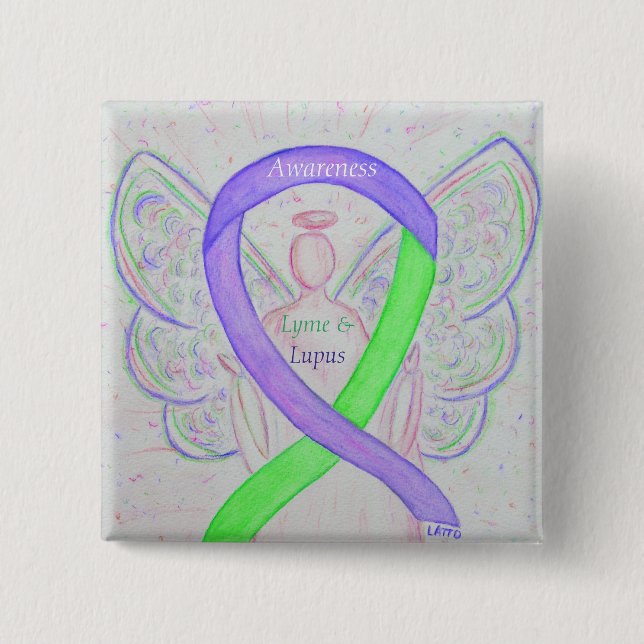 Lyme & Lupus Awareness Angel Ribbon Anpassningsbar Knapp (Framsida)