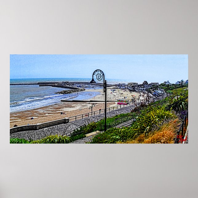 Lyme Regis Beach och Cobb Poster (Framsidan)