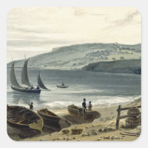 Lyme Regis, från Charmouth, Dorset, från "A voyage Fyrkantigt Klistermärke