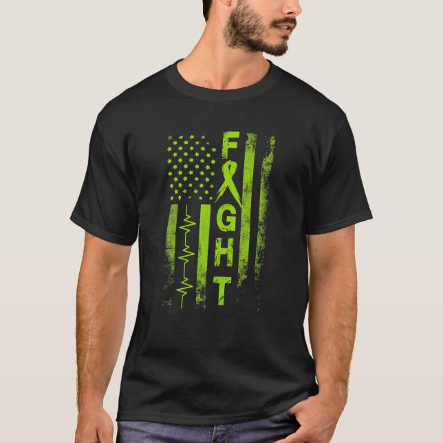 Lymfom Cancer Awareness Fight American Flagga Gift T Shirt (Framsida)