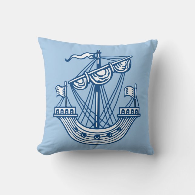 Lymphad (Heraldic Frakt) - Indigo Stil Blue Kudde (Framsida)