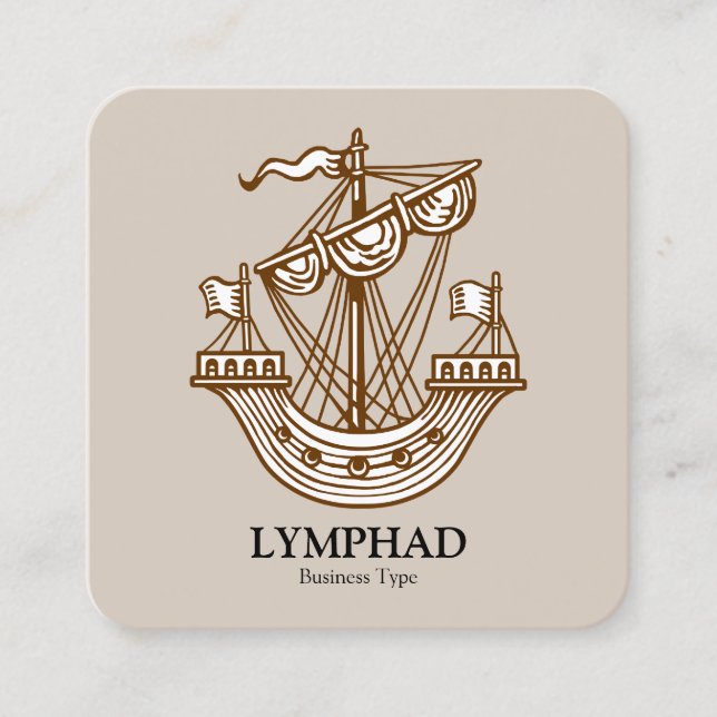 Lymphad (Heraldic Frakt) - Walnut på lt Walnut Fyrkantigt Visitkort (Framsida)