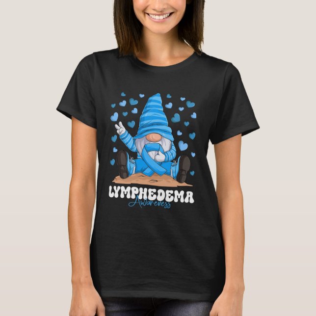 Lymphedema Awareness Month Light Blue Ribbon Gnome T Shirt (Framsida)