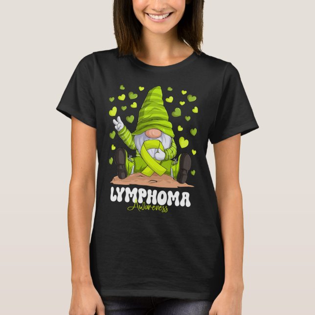 Lymphoma Awareness Month Lime Green Ribbon Gnome T Shirt (Framsida)