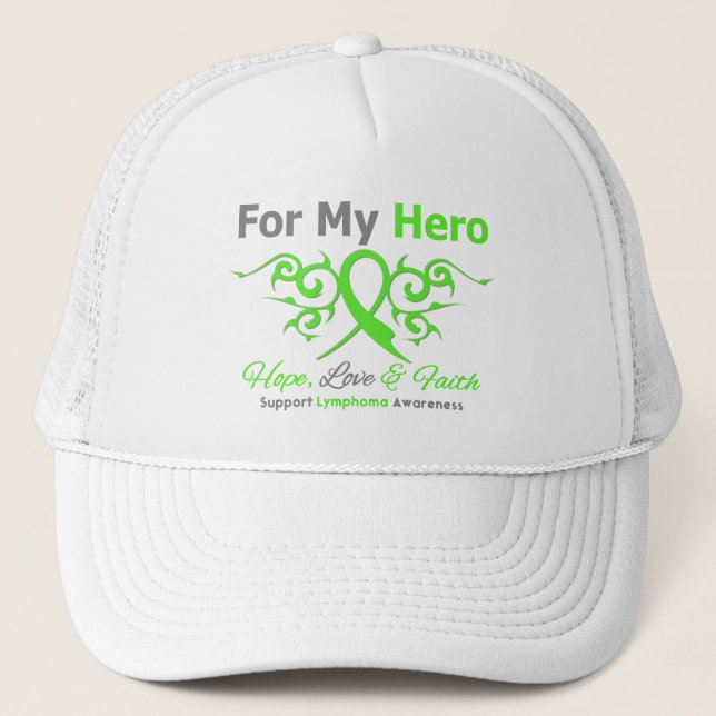 Lymphoma Cancer Tribal Ribbon Hero Truckerkeps (Framsida)