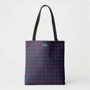 Lynch Klan Tartan Navy Blue Plaid Monogram Tygkasse