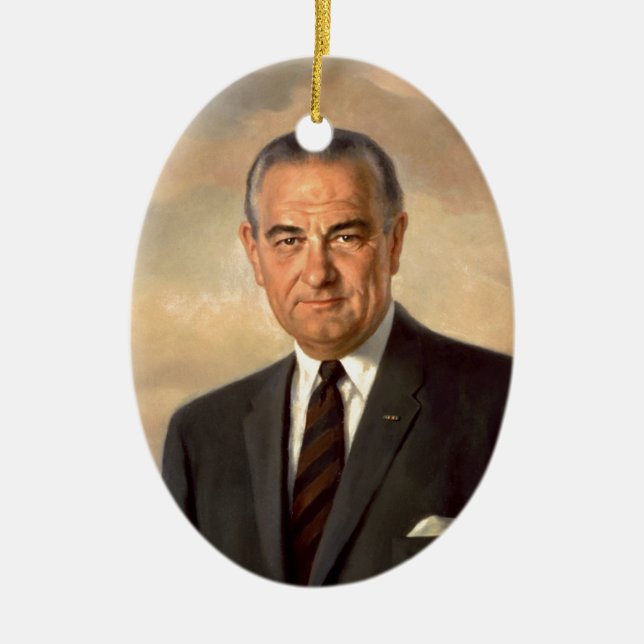 Lyndon Johnson officiellporträtt Julgransprydnad Keramik (Framsidan)