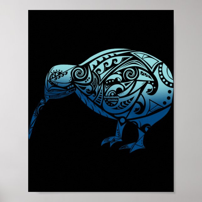 Lynesia Maori Kiwi Bird Ocean Blue New Zealand  Poster (Framsidan)