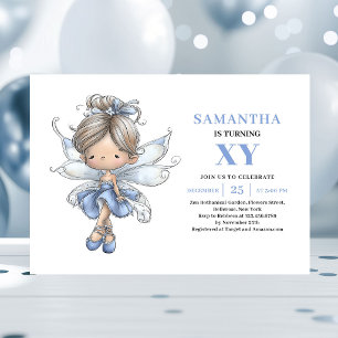 Lynisk blå älvflicka 1-års födelsedag pastell inbjudningar