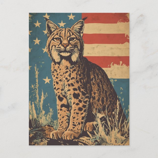 Lynx American flagga vintage Vykort (Framsida)