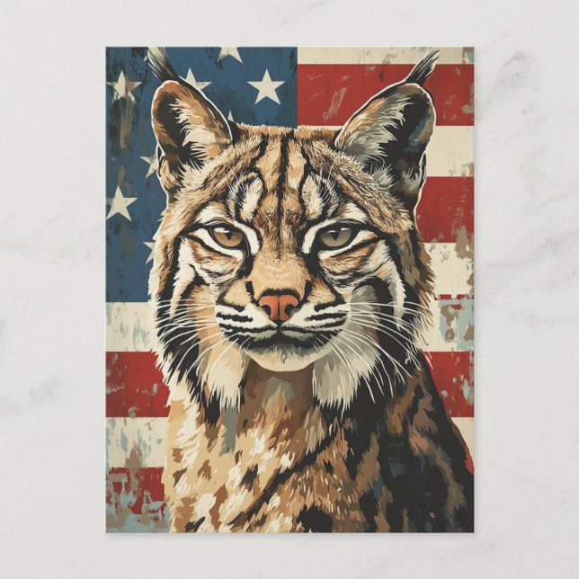 Lynx American flagga vintage Vykort (Framsida)