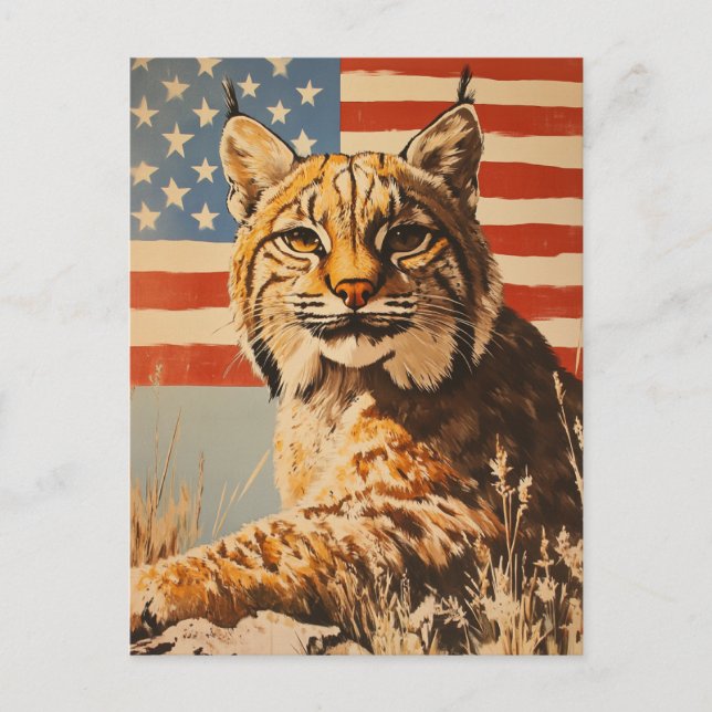 Lynx American Flagga Vintage Vykort (Framsida)