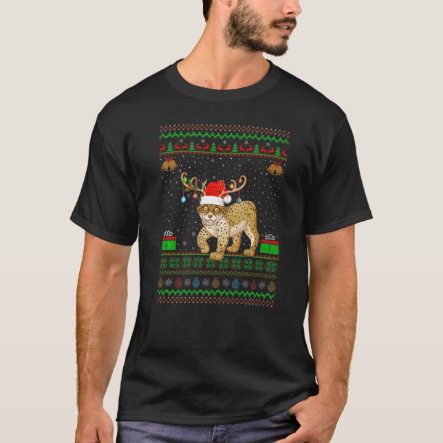 Lynx Cat Santa Hat Matching Ugly Lynx jul T Shirt (Framsida)