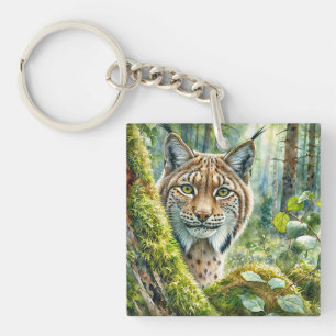 Lynx i Lush Grönt Forest Watercolor