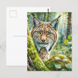 Lynx i Lush Grönt Forest Watercolor Vykort