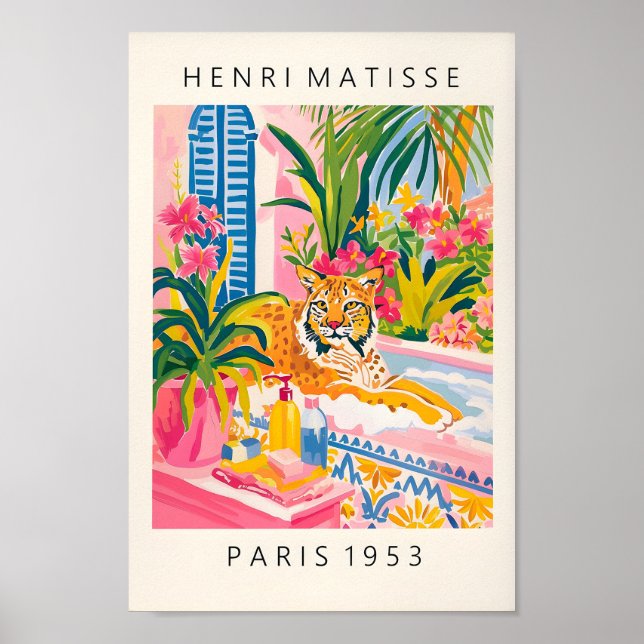 Lynx in Bathtub Funny Poster, Matisse Art Print, B Poster (Framsidan)