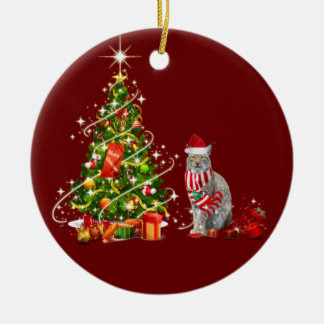Lynx med hatt-plattor jul julgransprydnad keramik
