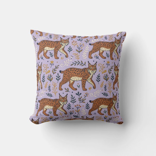 Lynx tryck folkkonst kuddcover kudde (Framsida)