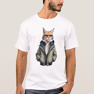 Lynx Wearing Hoodie Funny Coola Animal Character T Shirt