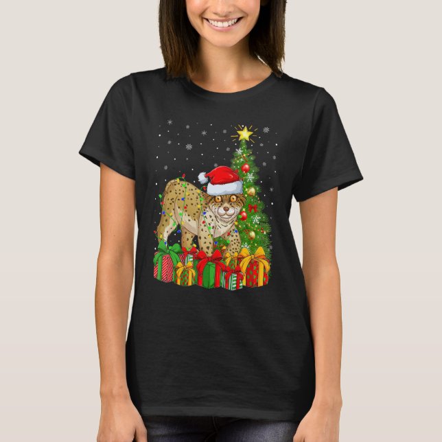 Lynx   Xmas Holiday Santa Lynx Christmas Tree T Shirt (Framsida)