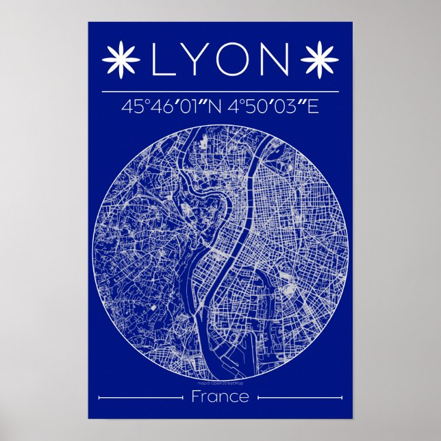 Lyon Blueprint City Map Poster Minimal Wall Art (Framsidan)