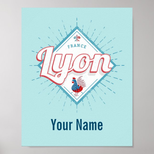Lyon city Frankrike retro tupp vintage souvenir Poster (Framsidan)