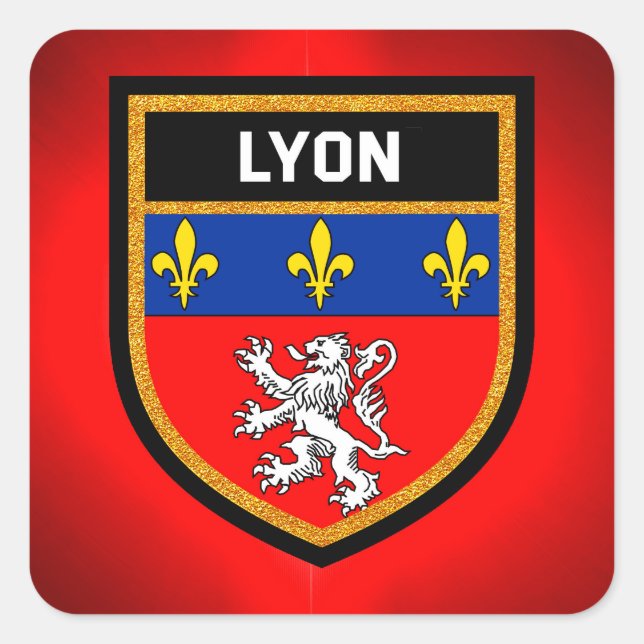 Lyon Flagga Fyrkantigt Klistermärke (Framsida)