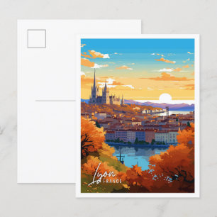 Lyon Frankrike Art vintage resor illustration Vykort