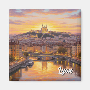 Lyon Frankrike Basilica Sunset Travel Magnet
